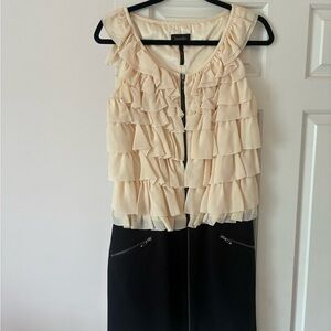 Laundry By Shelli Segal Cream and Black Ruffle Dress